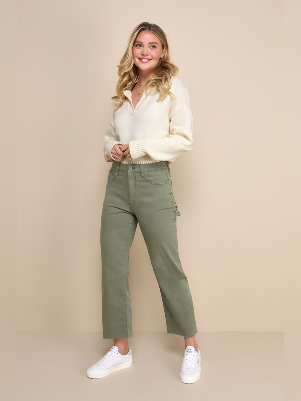 DAZE DENIM Sundaze Olive Green High Rise Cropped Utility Jeans